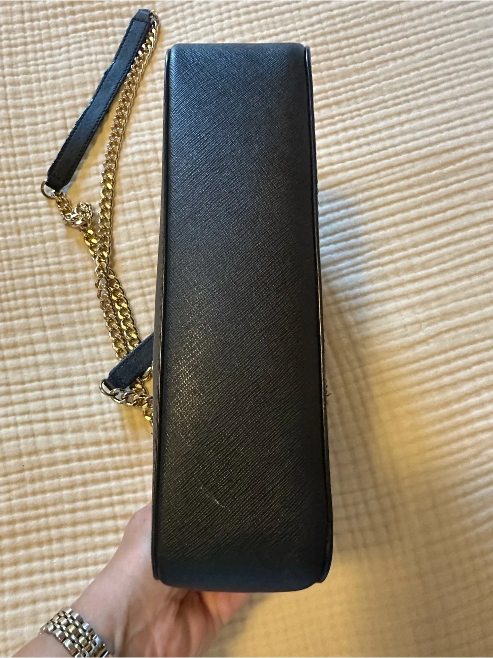 Michael Kors Black Leather Shoulder Bag with Gold Chain